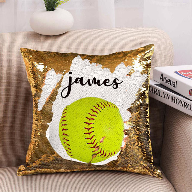 Picture of Personalized Name Magic Baseball Sequin Pillow｜Best Gift Idea for Birthday, Thanksgiving, Christmas etc.