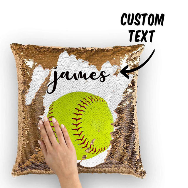 Picture of Personalized Name Magic Baseball Sequin Pillow｜Best Gift Idea for Birthday, Thanksgiving, Christmas etc.