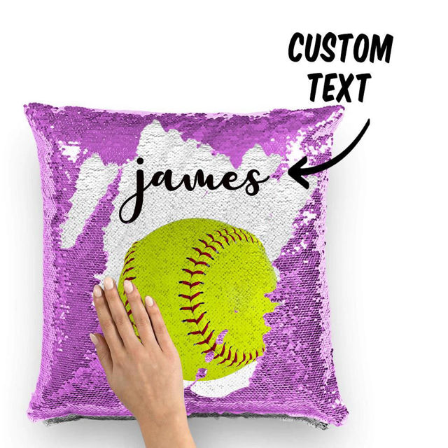 Picture of Personalized Name Magic Baseball Sequin Pillow｜Best Gift Idea for Birthday, Thanksgiving, Christmas etc.