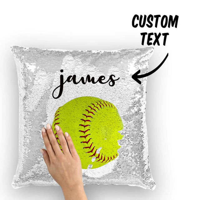 Picture of Personalized Name Magic Baseball Sequin Pillow｜Best Gift Idea for Birthday, Thanksgiving, Christmas etc.