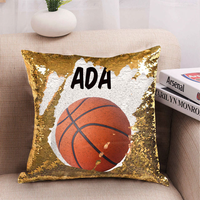 Picture of Personalized Name Magic Baskteball Sequin Pillow | Best Gift Idea for Birthday, Thanksgiving, Christmas etc.