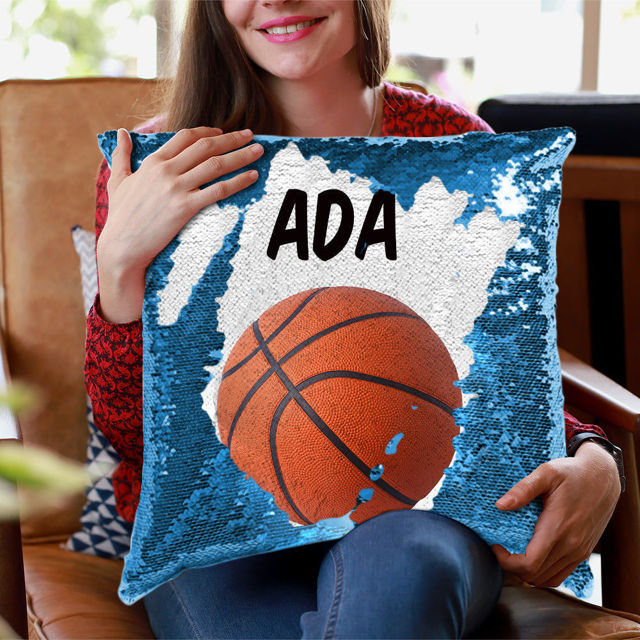 Picture of Personalized Name Magic Baskteball Sequin Pillow | Best Gift Idea for Birthday, Thanksgiving, Christmas etc.