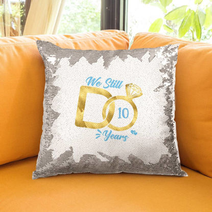 Picture of Custom Anniversary Sequin Pillow with Favourtie Photo Comfy Cushion | Best Gift Idea for Birthday, Thanksgiving, Christmas etc.