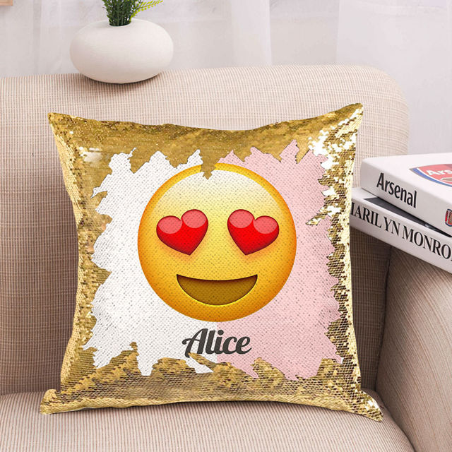 Picture of Personalized Funny Emoji Magic Photo Sequin Pillow | Custom Sequin Pillow | Best Gift Idea for Birthday, Thanksgiving, Christmas etc.