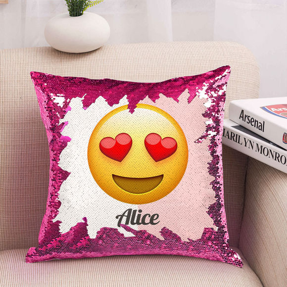 Picture of Personalized Funny Emoji Magic Photo Sequin Pillow | Custom Sequin Pillow | Best Gift Idea for Birthday, Thanksgiving, Christmas etc.