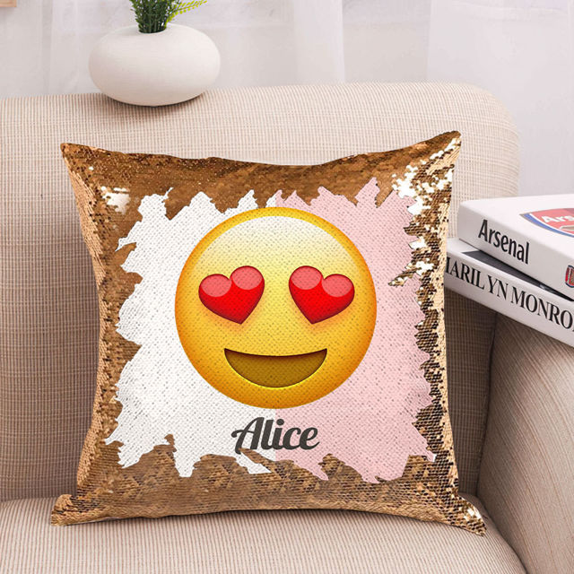 Picture of Personalized Funny Emoji Magic Photo Sequin Pillow | Custom Sequin Pillow | Best Gift Idea for Birthday, Thanksgiving, Christmas etc.