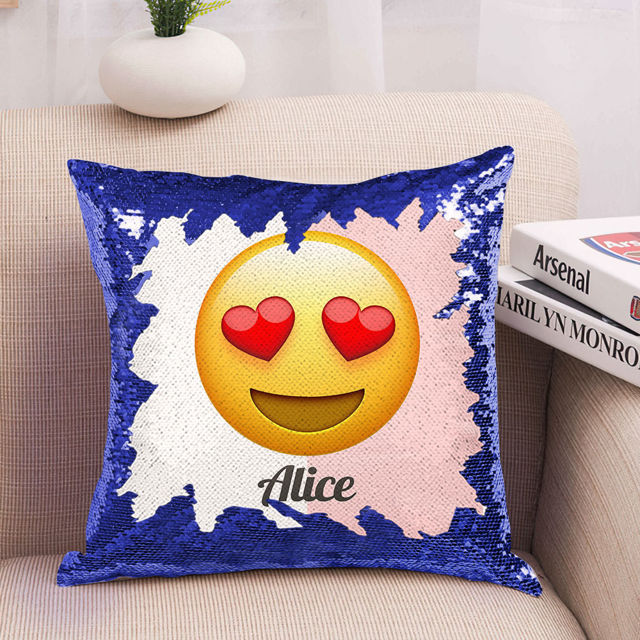 Picture of Personalized Funny Emoji Magic Photo Sequin Pillow | Custom Sequin Pillow | Best Gift Idea for Birthday, Thanksgiving, Christmas etc.