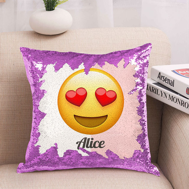 Picture of Personalized Funny Emoji Magic Photo Sequin Pillow | Custom Sequin Pillow | Best Gift Idea for Birthday, Thanksgiving, Christmas etc.