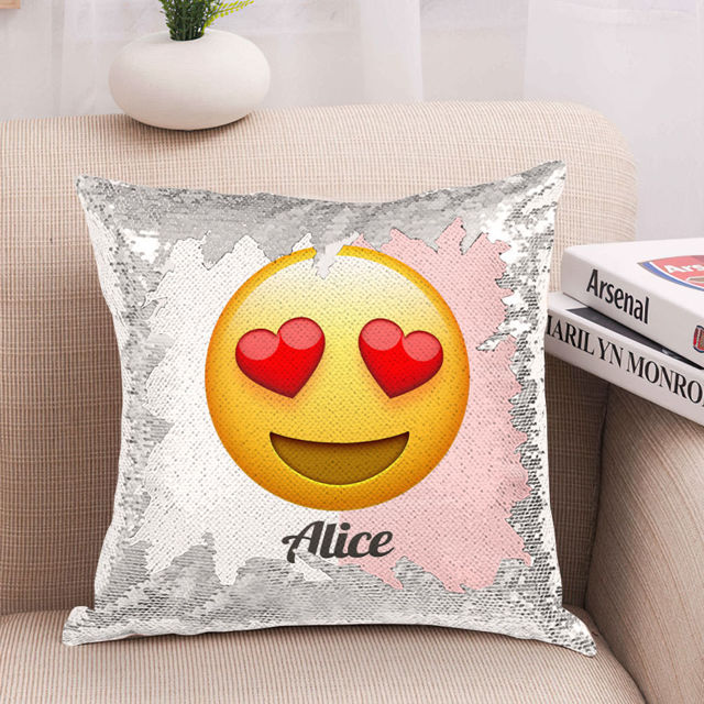 Picture of Personalized Funny Emoji Magic Photo Sequin Pillow | Custom Sequin Pillow | Best Gift Idea for Birthday, Thanksgiving, Christmas etc.