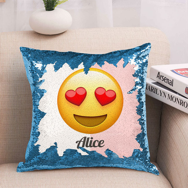 Picture of Personalized Funny Emoji Magic Photo Sequin Pillow | Custom Sequin Pillow | Best Gift Idea for Birthday, Thanksgiving, Christmas etc.