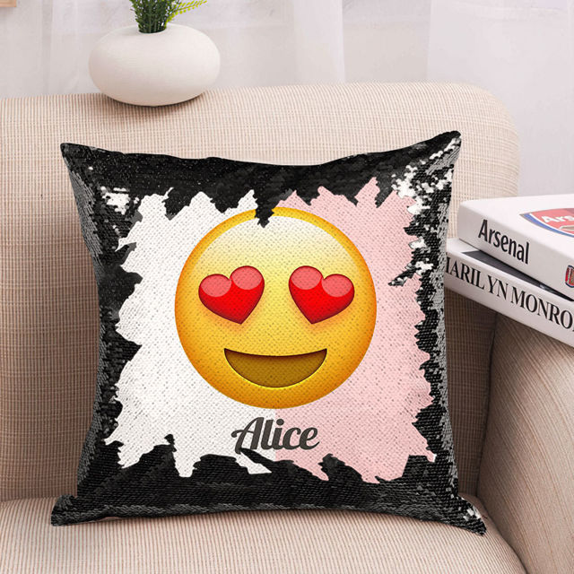 Picture of Personalized Funny Emoji Magic Photo Sequin Pillow | Custom Sequin Pillow | Best Gift Idea for Birthday, Thanksgiving, Christmas etc.