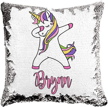 Picture of Personalized Lovely Unicorn Magic Photo Sequin Pillow | Custom Name Pillow | Best Gift Idea for Birthday, Thanksgiving, Christmas etc.