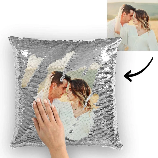 Picture of Personalized Magic Photo Sequin Pillow | Anniversary Gift | Best Gift Idea for Birthday, Thanksgiving, Christmas etc.