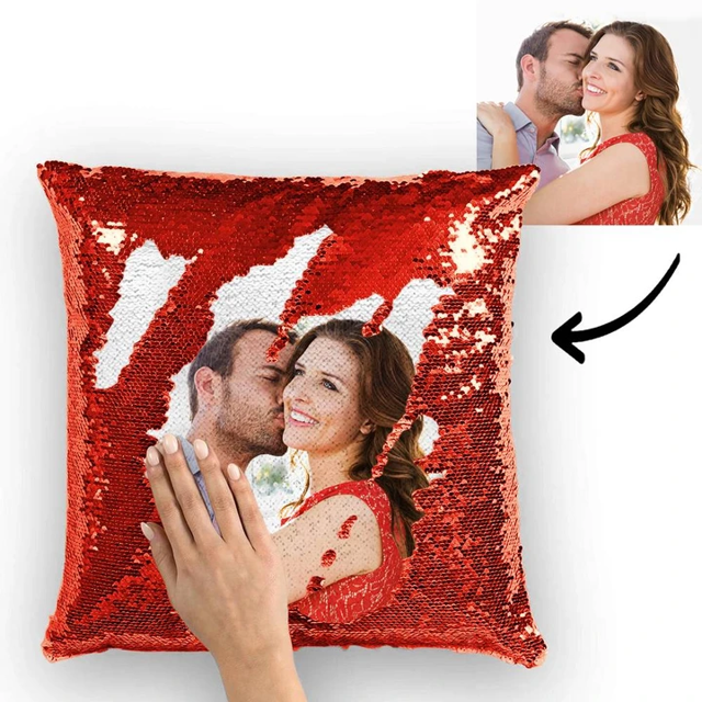 Picture of Personalized Magic Photo Sequin Pillow | Anniversary Gift | Best Gift Idea for Birthday, Thanksgiving, Christmas etc.