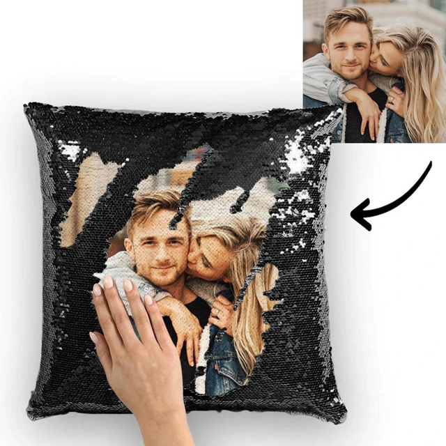 Picture of Personalized Magic Photo Sequin Pillow | Anniversary Gift | Best Gift Idea for Birthday, Thanksgiving, Christmas etc.