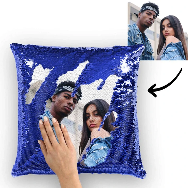 Picture of Personalized Magic Photo Sequin Pillow | Anniversary Gift | Best Gift Idea for Birthday, Thanksgiving, Christmas etc.