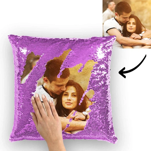 Picture of Personalized Magic Photo Sequin Pillow | Anniversary Gift | Best Gift Idea for Birthday, Thanksgiving, Christmas etc.