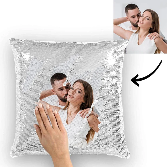 Picture of Personalized Magic Photo Sequin Pillow | Anniversary Gift | Best Gift Idea for Birthday, Thanksgiving, Christmas etc.