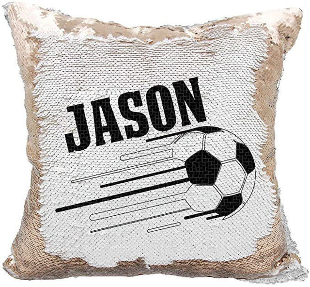 Picture of Personalized Name Football Magic Photo Sequin Pillow | Custom Sequin Pillow | Best Gift Idea for Birthday, Thanksgiving, Christmas etc.