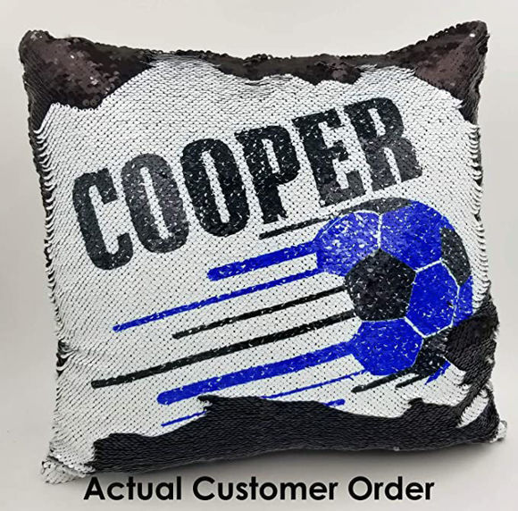 Picture of Personalized Name Football Magic Photo Sequin Pillow | Custom Sequin Pillow | Best Gift Idea for Birthday, Thanksgiving, Christmas etc.