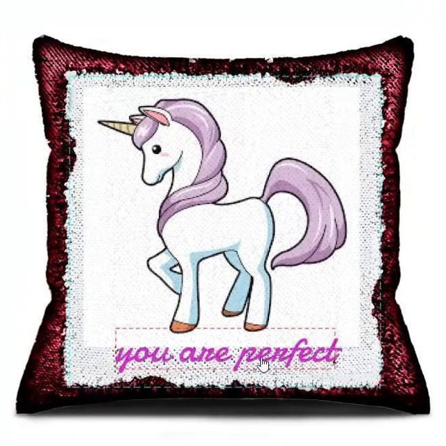 Picture of Personalized Unicorn Magic Text Sequin Pillow | Custom Sequin Pillow | Best Gift Idea for Birthday, Thanksgiving, Christmas etc.