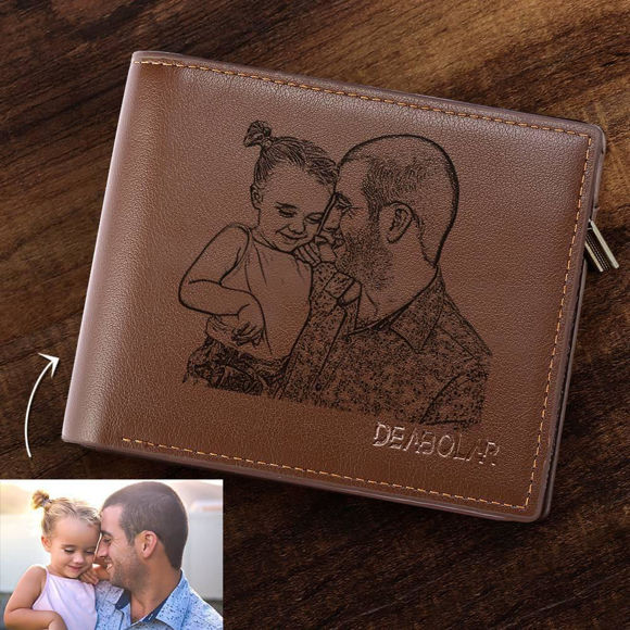 Picture of Personalized Men's Photo Wallets Best Gifts for Christmas - Custom Photo & Text Engraved Trifold Wallet Best Gifts for Father Husband or Boyfriend