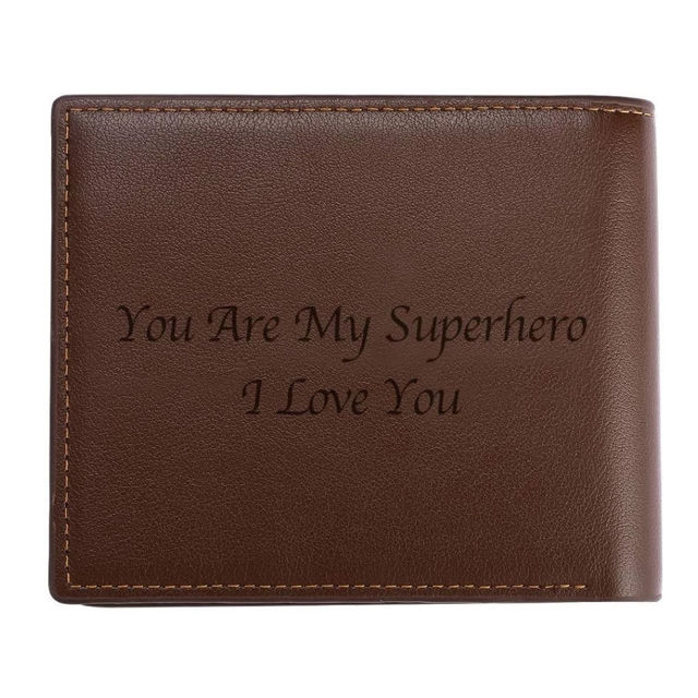 Picture of Personalized Men's Photo Wallets Best Gifts for Christmas - Custom Photo & Text Engraved Trifold Wallet Best Gifts for Father Husband or Boyfriend