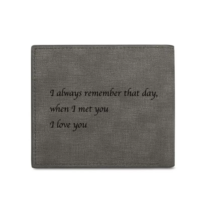 Picture of Men's Bifold Engraved Photo Wallet - Gray - Custom Photo & Text Engraved Trifold Wallet Best Gifts for Father Husband or Boyfriend