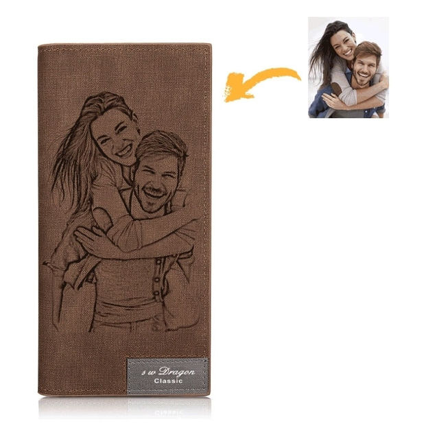 Picture of Ladies/men's Photo Engraved Long Style Bifold Photo Wallet - Brown - Custom Photo & Text Engraved Trifold Wallet Best Gifts for Mother Wife or Girlfriend