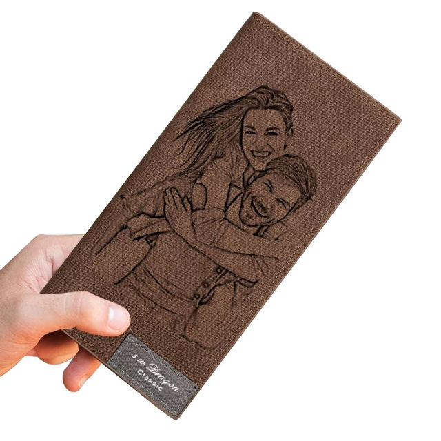 Picture of Ladies/men's Photo Engraved Long Style Bifold Photo Wallet - Brown - Custom Photo & Text Engraved Trifold Wallet Best Gifts for Mother Wife or Girlfriend