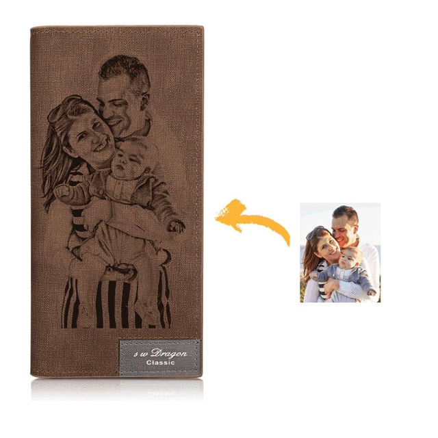 Picture of Ladies/men's Photo Engraved Long Style Bifold Photo Wallet - Brown - Custom Photo & Text Engraved Trifold Wallet Best Gifts for Mother Wife or Girlfriend