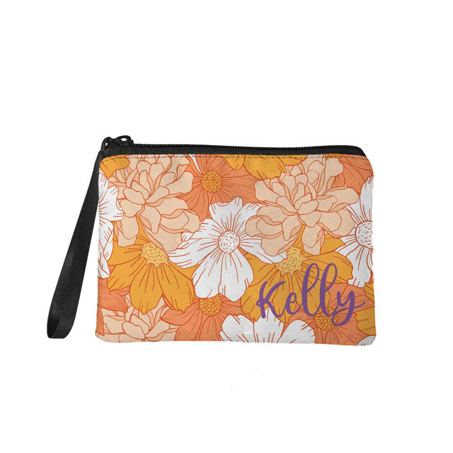 Picture of Custom Orange Flowers Portable Coin Purse | Personalized Name Coin Purse | Personaliezed Gifts | Best Gift Idea for Birthday, Thanksgiving, Christmas etc.