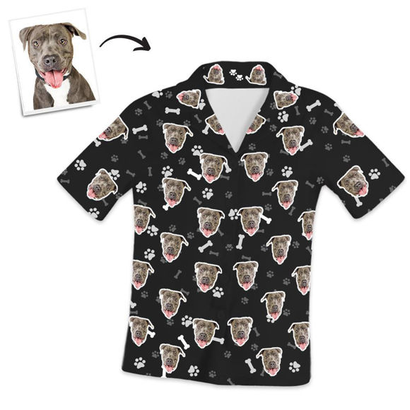 Picture of Customized Pet Photo Short Sleeved Pajamas with Bones and Footprints - Personalized Photo Pajama Shirt for Women or Men - Best Gift for Family and Friends
