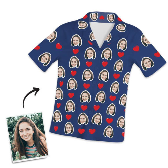Picture of Customized Photo Short Sleeved Pajamas with Hearts - Personalized Photo Pajama Shirt for Women or Men - Best Gift for Family and Friends