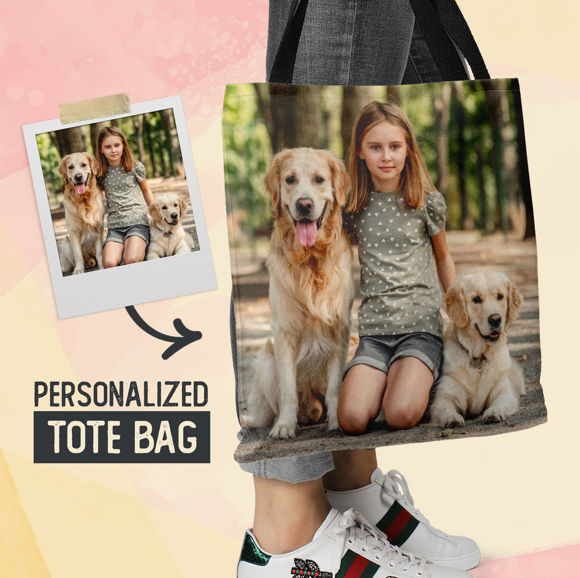 Picture of Personalize with Your Family and Lovely Pets Photos Tote Bag | Best Gifts Idea for Birthday, Thanksgiving, Christmas etc.