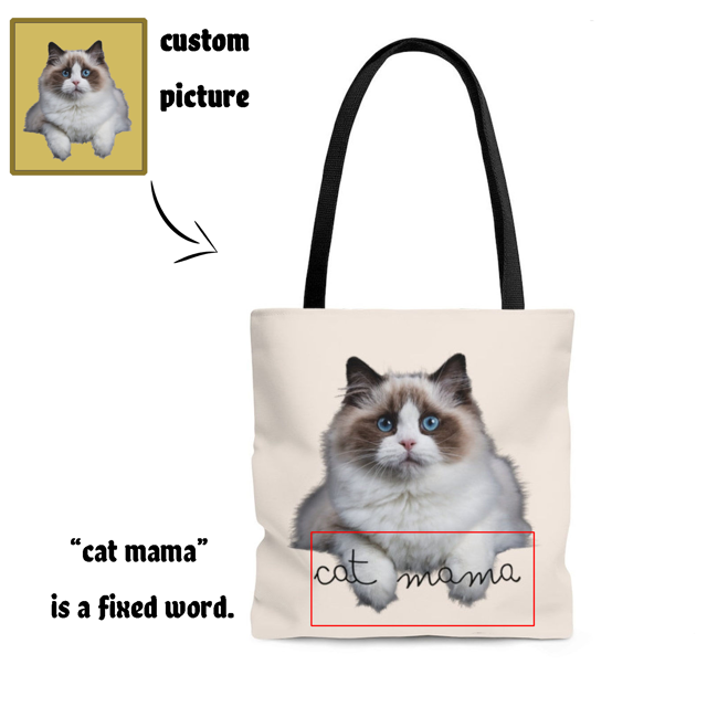 Picture of Customized Pet Photo Tote Bag With Personalized Background Color | Gift For Cat Mom | Best Gifts Idea for Birthday, Thanksgiving, Christmas etc.