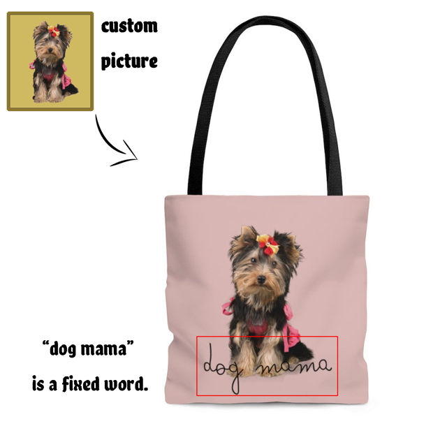 Picture of Customized Pet Photo Tote Bag With Personalized Background Color | Gift For Dog Mom | Best Gifts Idea for Birthday, Thanksgiving, Christmas etc.