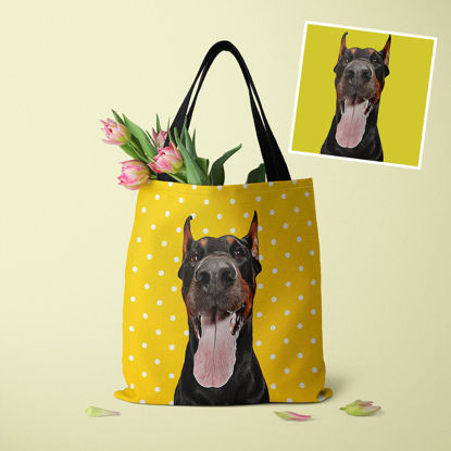 Picture of Customized Pet Upper-body Photo Tote Bag Little Polka Dots Elements With Personalized Background Color | Best Gifts Idea for Birthday, Thanksgiving, Christmas etc.