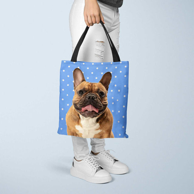 Picture of Customized Pet Upper-body Photo Tote Bag Little Polka Dots Elements With Personalized Background Color | Best Gifts Idea for Birthday, Thanksgiving, Christmas etc.