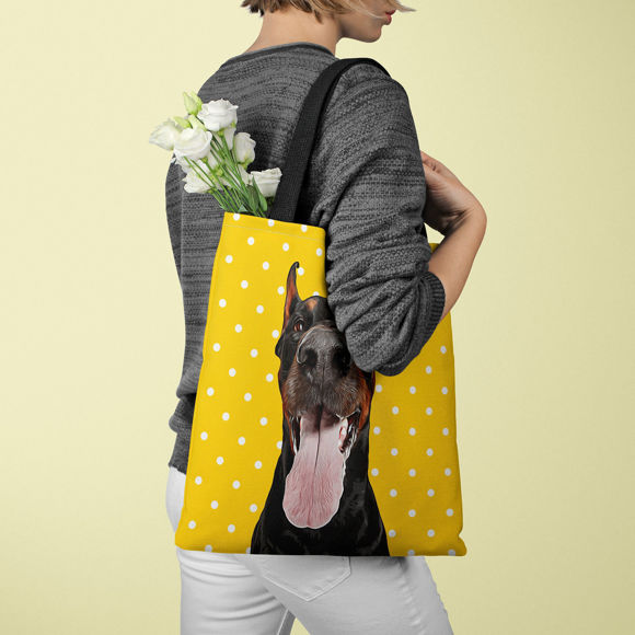 Picture of Customized Pet Upper-body Photo Tote Bag Little Polka Dots Elements With Personalized Background Color | Best Gifts Idea for Birthday, Thanksgiving, Christmas etc.