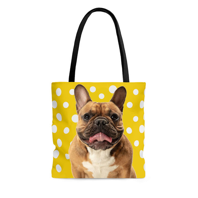 Picture of Customized Pet Upper-body Photo Tote Bag Polka Dots Elements With Personalized Background Color | Best Gifts Idea for Birthday, Thanksgiving, Christmas etc.