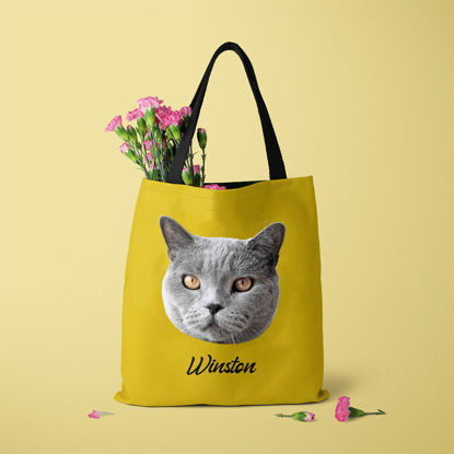 Picture of Customized Pet Avatar Tote Bag Personalized Name And Background Color | Best Gifts Idea for Birthday, Thanksgiving, Christmas etc.