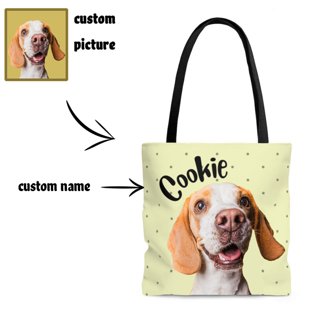 Picture of Customized Pet Upper-body Photo Tote Bag Little Dots Elements With Personalized Name And Background Color | Best Gifts Idea for Birthday, Thanksgiving, Christmas etc.