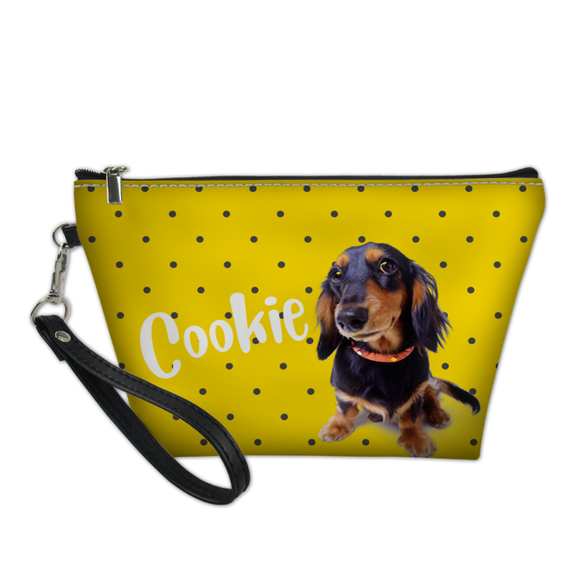 Picture of Custom Puppy Photo Portable Cosmetic Bag | Personalized Pet Photo Make Up Bag | Personalized Pet Photo And Name With Dots Element | Personalized Gifts For Pet Lovers | Best Gifts Idea for Birthday, Thanksgiving, Christmas etc.