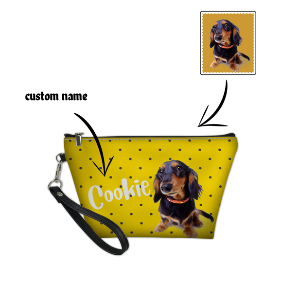 Picture of Custom Puppy Photo Portable Cosmetic Bag | Personalized Pet Photo Make Up Bag | Personalized Pet Photo And Name With Dots Element | Personalized Gifts For Pet Lovers | Best Gifts Idea for Birthday, Thanksgiving, Christmas etc.