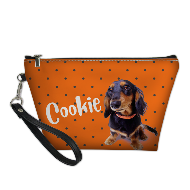 Picture of Custom Puppy Photo Portable Cosmetic Bag | Personalized Pet Photo Make Up Bag | Personalized Pet Photo And Name With Dots Element | Personalized Gifts For Pet Lovers | Best Gifts Idea for Birthday, Thanksgiving, Christmas etc.