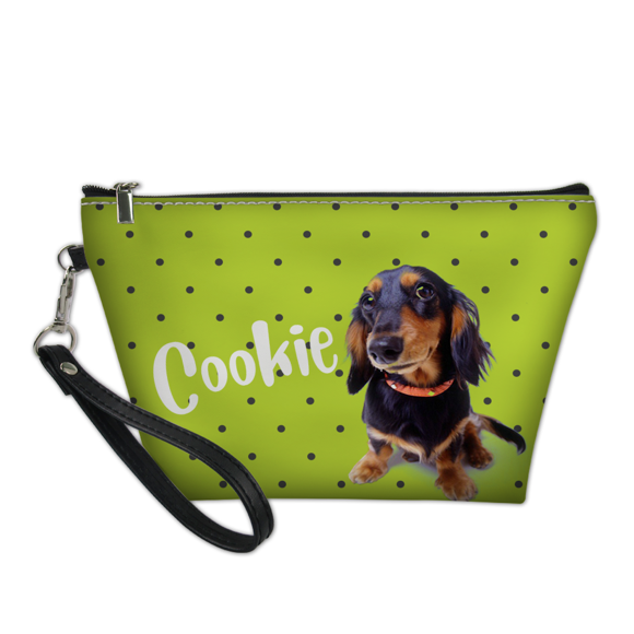 Picture of Custom Puppy Photo Portable Cosmetic Bag | Personalized Pet Photo Make Up Bag | Personalized Pet Photo And Name With Dots Element | Personalized Gifts For Pet Lovers | Best Gifts Idea for Birthday, Thanksgiving, Christmas etc.