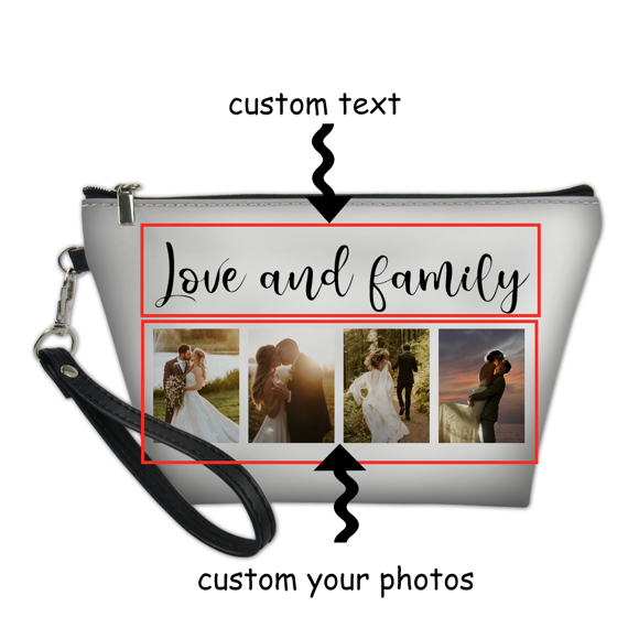 Picture of Custom 4 Photos Portable Cosmetic Bag | Personalized Photo Make Up Bag | Personalized Text Personalized Gifts | Best Gifts Idea for Birthday, Thanksgiving, Christmas etc.
