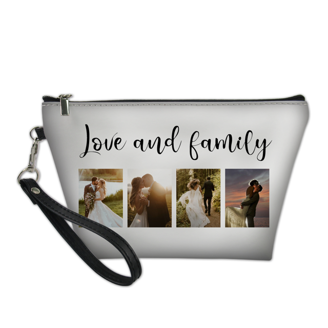 Picture of Custom 4 Photos Portable Cosmetic Bag | Personalized Photo Make Up Bag | Personalized Text Personalized Gifts | Best Gifts Idea for Birthday, Thanksgiving, Christmas etc.