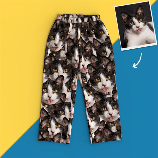 Picture of Customized Colorful Multi-face Pajamas Pants - Custom Photo Unisex Pajama Bottoms - Best Gift for Family and Friends